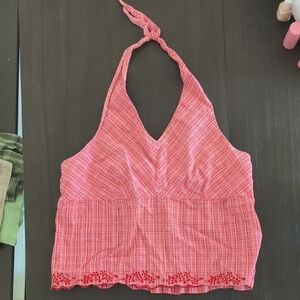 Faded Glory Pink & Red Smocked Crop Tank Top